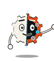 Cog, the Working Shown mascot: a gear drawn half in section